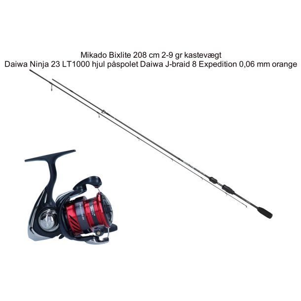 UL st Mikado Bixlite stang 208 cm 2-9 gram, Daiwa Ninja 23 LT 1000 hjul