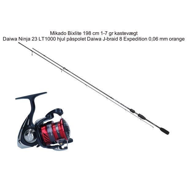 UL st Mikado Bixlite stang 198 cm 1-7 gram, Daiwa Ninja 23 LT 1000 hjul